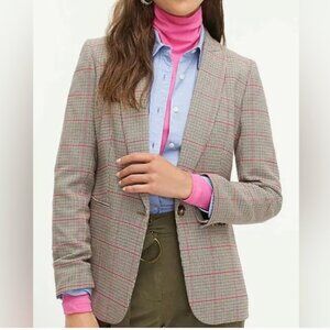 J. Crew Gray Plaid Blazer with Pink Accents